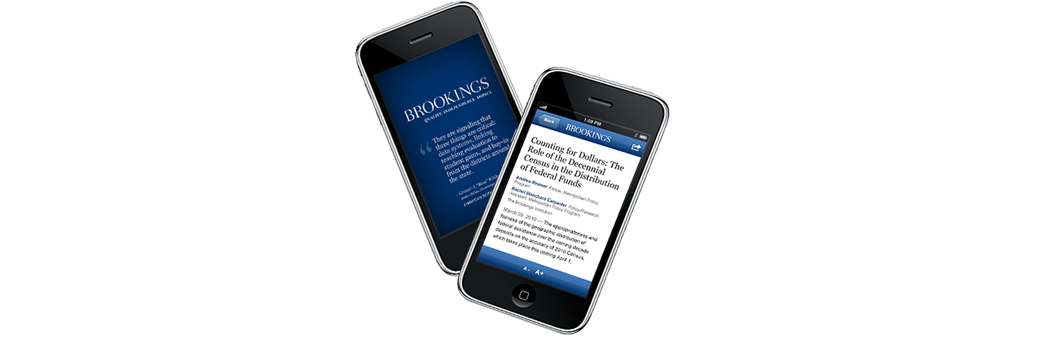    The digital-first approach revealed that work was needed across all channels–including social media and mobile applications–to better position Brookings as a global voice.    Role: Art Director | Agency: Threespot 