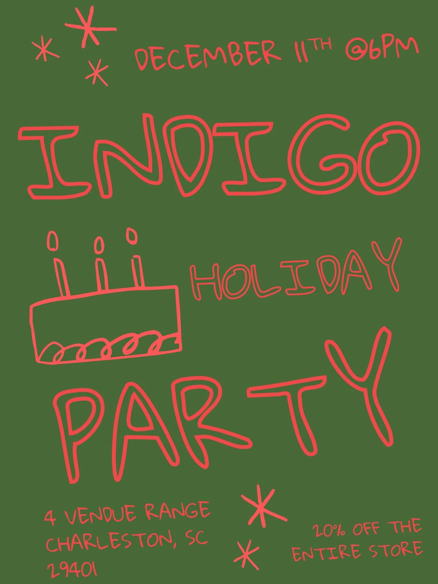 ⭐️Snack, sip, and shop small⭐️
We&rsquo;re spreading holiday cheer Dec 11 @ 6PM. Enjoy 20% off EVERYTHING with light bites, drinks, and cozy vibes all night!!! 

#holidayparty #charlestonsc #thingstodoincharlestonsc #shoplocal