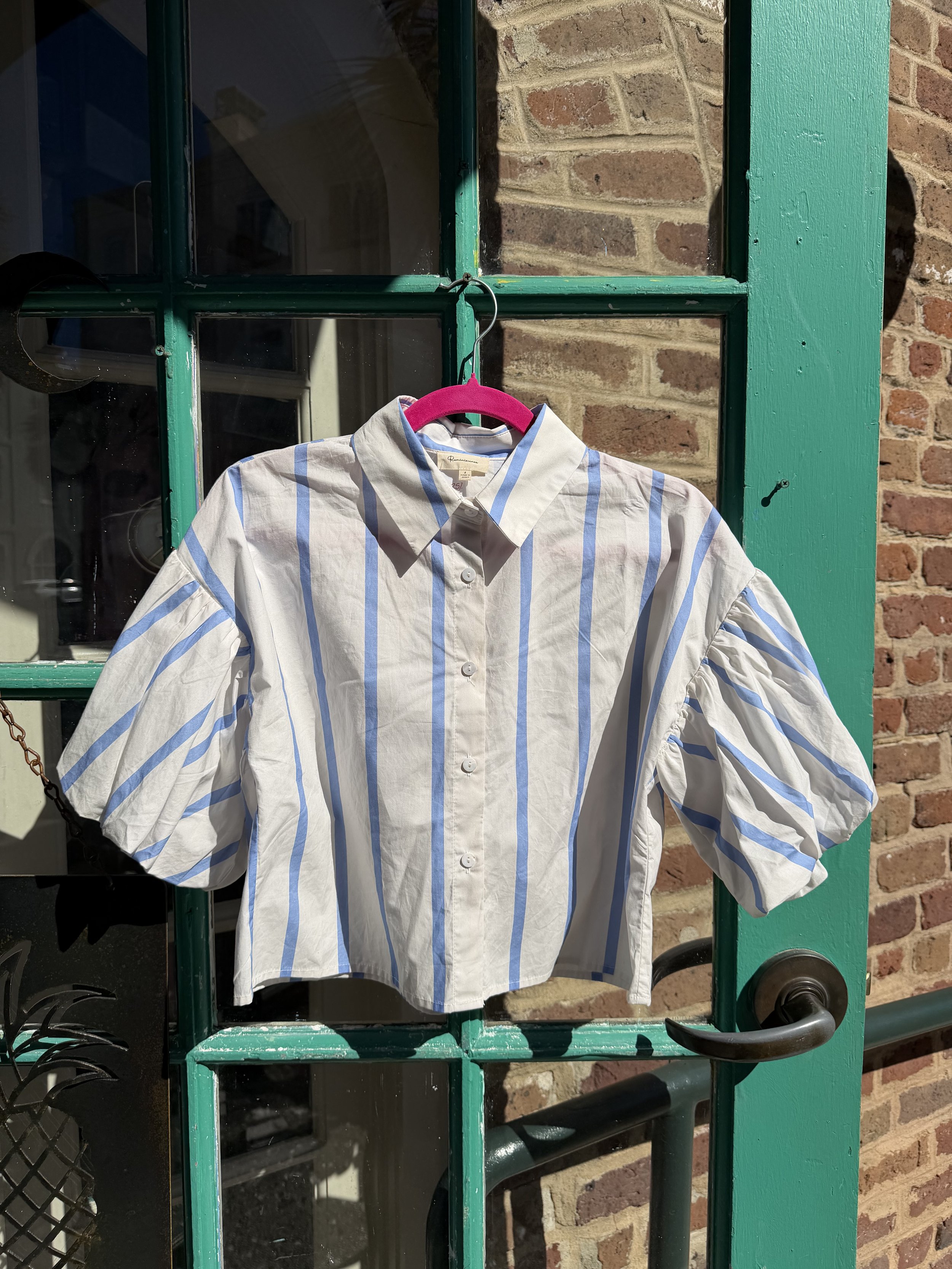 Classic Cropped Blue & White Striped Blouse