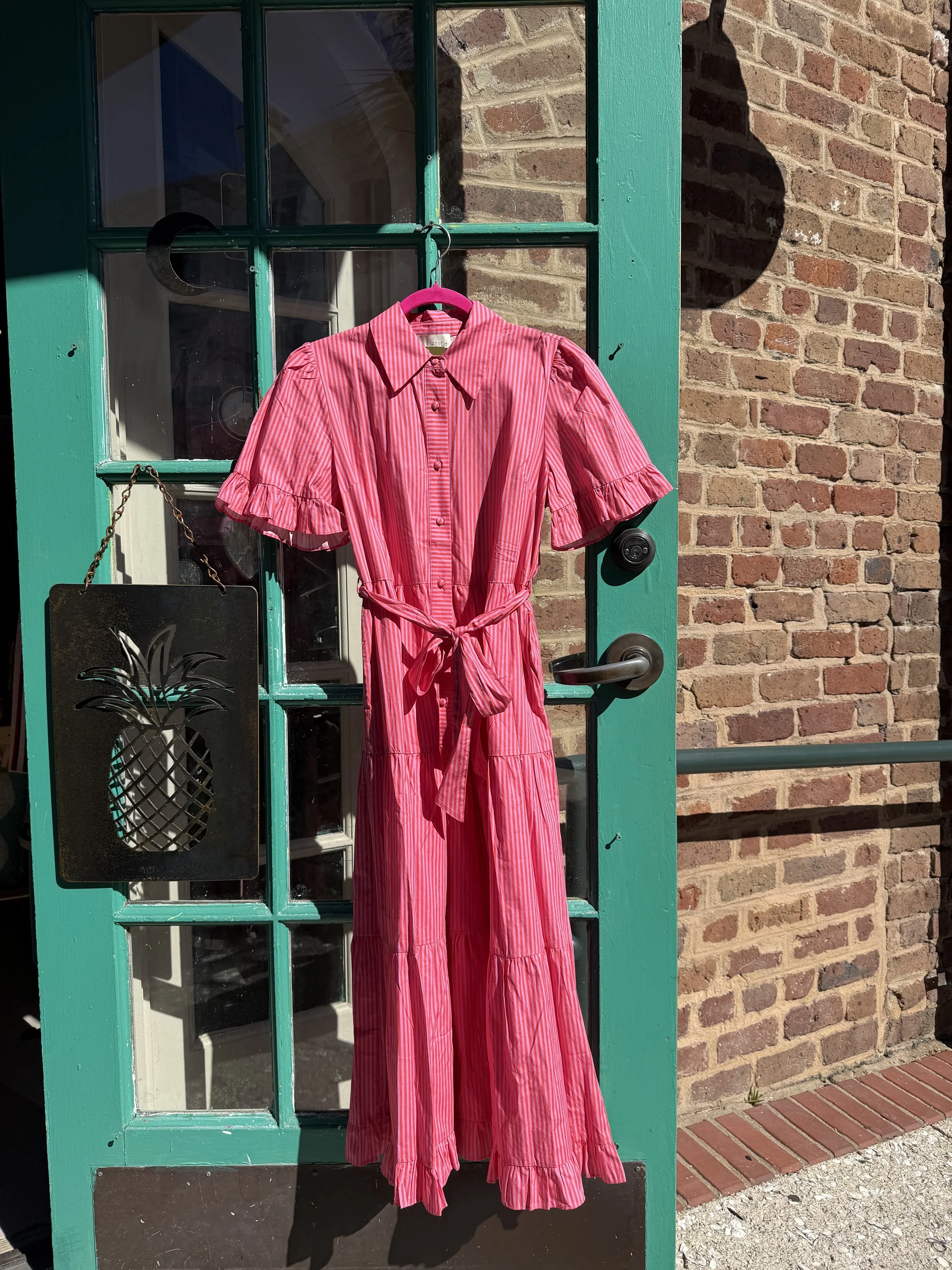 Pink & Coral Striped Tiered Midi Dress