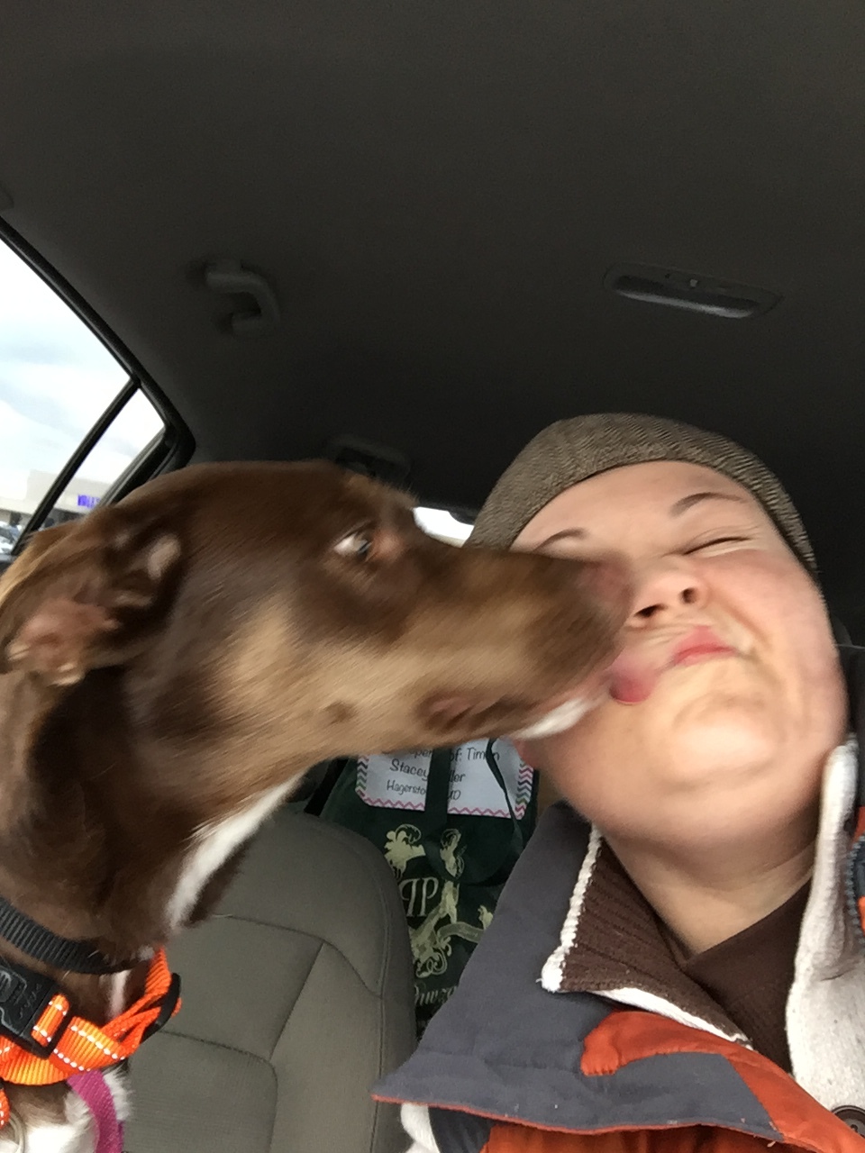 Stacey's first photo with Aggie.