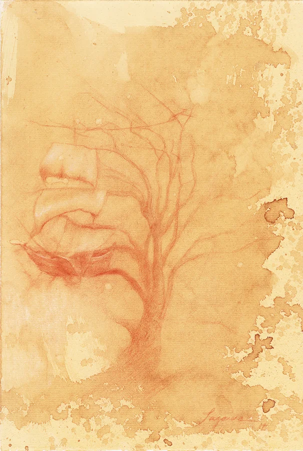 (Untitled) Lost At Sea 7.5 x 11 in. Red chalk heightened with white on laid paper 3/1/2017 #drawingmarch
