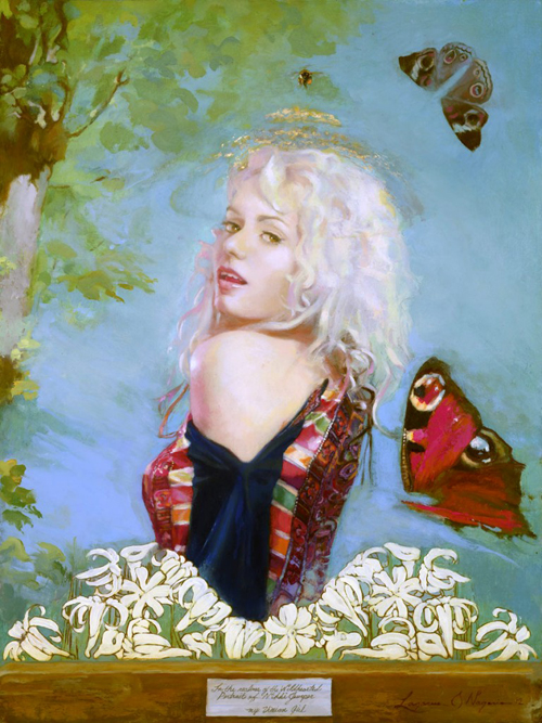 Where Angels Fear To Tread 'Portrait of Nikki Jumper' 18 x 24 in. Oil & gold leaf on board. In Private Collection
