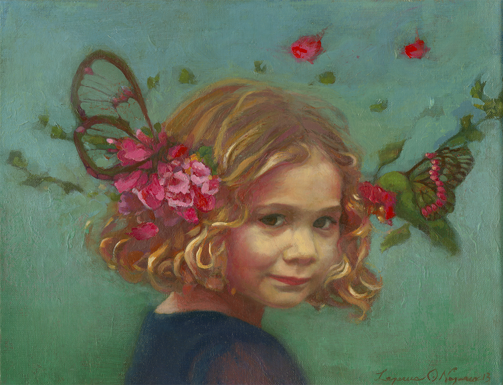 After the Garden Portrait of Grace 11 x 14 in. Oil and ground glass on canvas In Private Collection