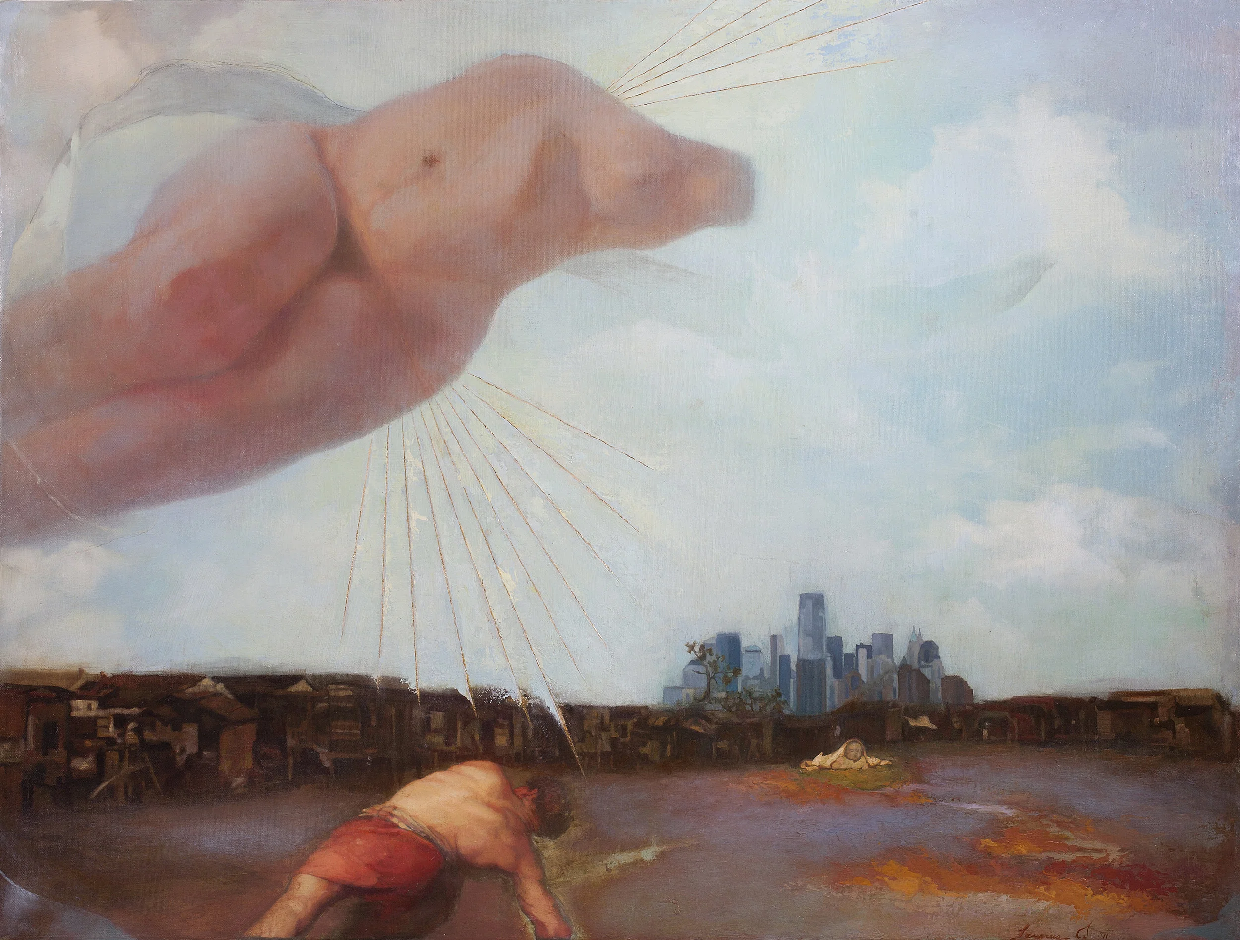 Ricochet 30 x 40in. Oil and gold leaf on canvas mounted on wood.