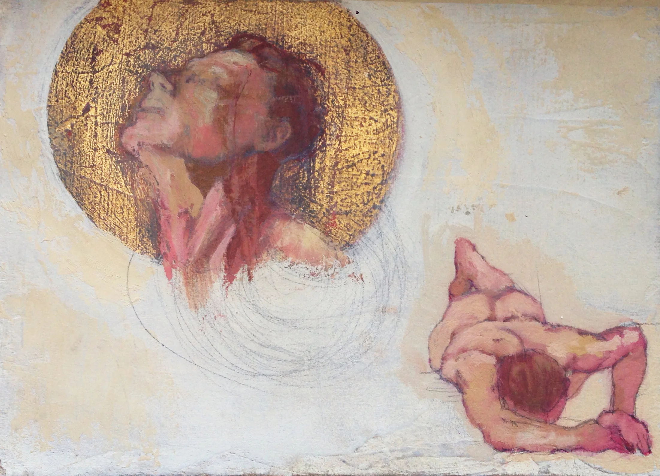 Glutton Free Study 5 x 7 in. Oil, pencil and gold leaf on board. 3/6/2016
