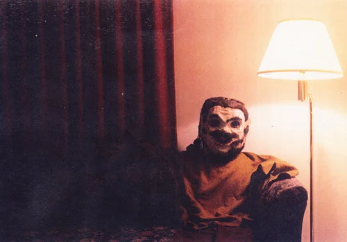 Mr. Paper Maché pictured here in a hotel room while I was on a bus and truck tour. I’d found him in an antique shop.