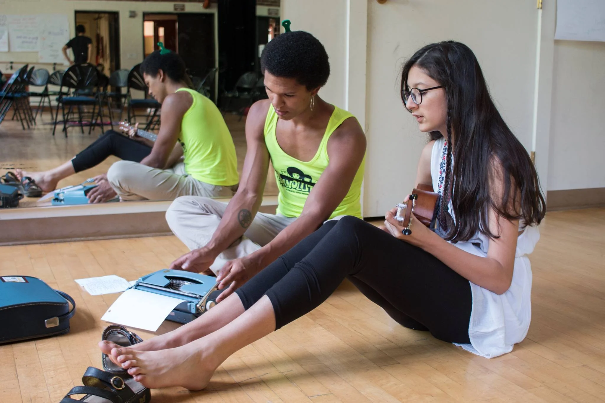 The song-writing process. L to R: Zora and Mirabai. Photo credit: Amy Piñon.