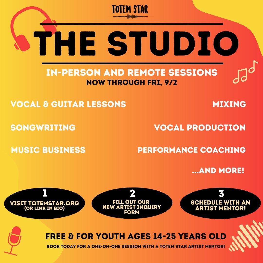⭐ THE STUDIO ⭐

We are now open for in-person and online Summer sessions!

Book a session to work with an artist mentor from now until Friday, September 2nd

Note: In-person sessions are by appointment only. Please see booking page for more details!
