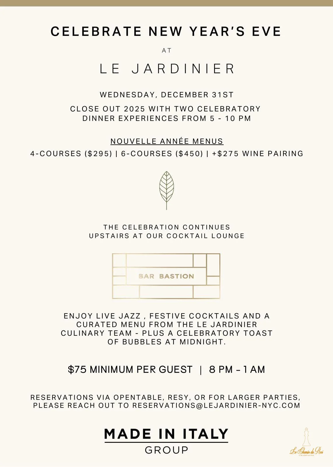New Years Eve at Le Jardinier - New York, NY
