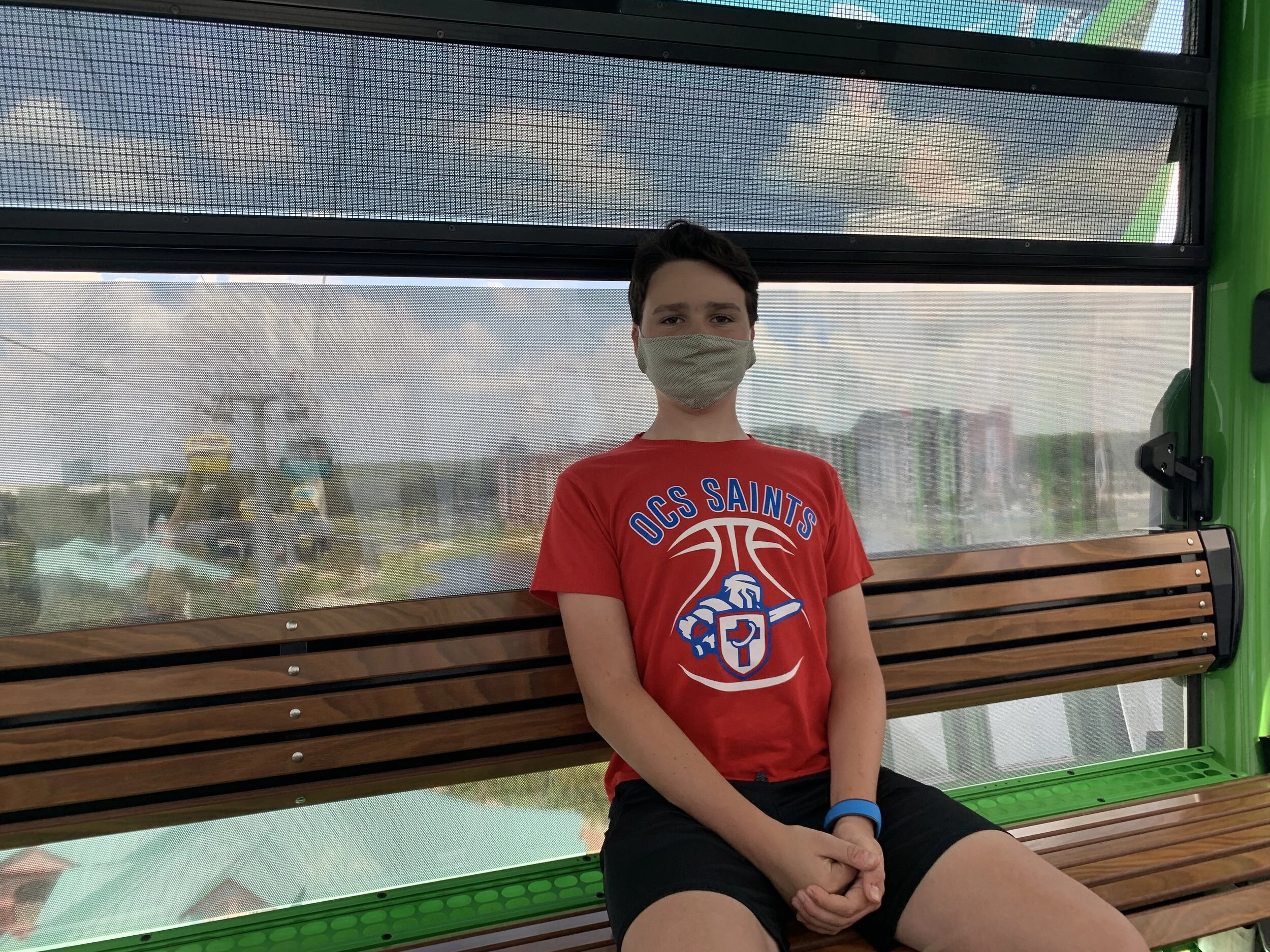 Riding the Skyliner to explore other resorts.