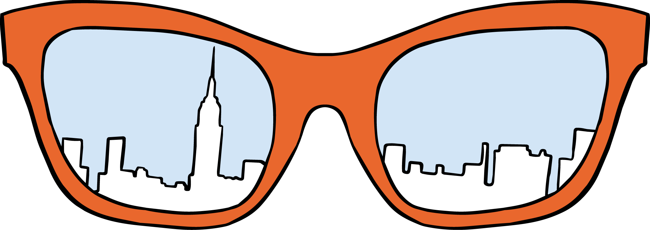 Illustration of sunglasses reflecting the New York City skyline