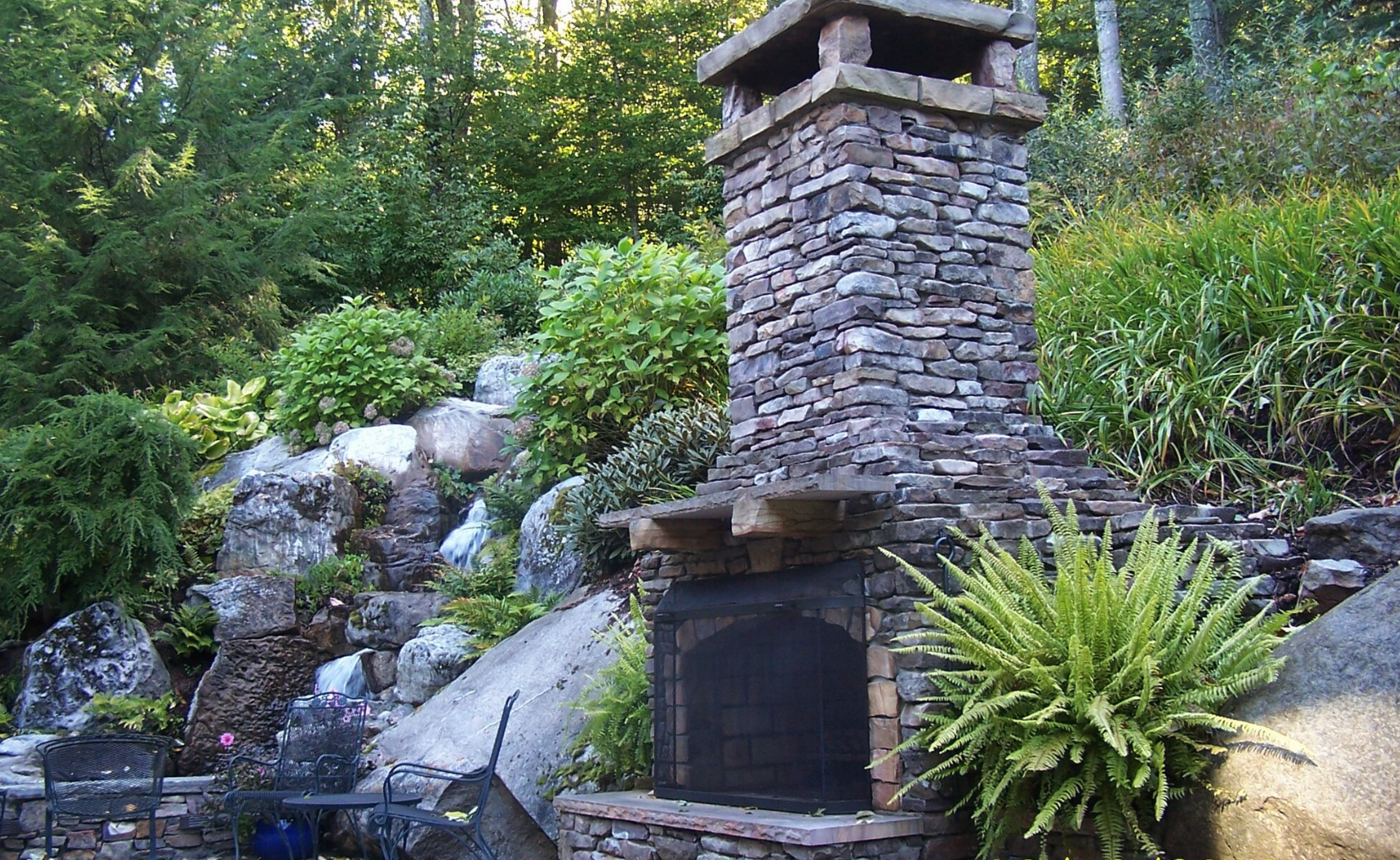 Westchester County, NY swimming pool patio and outdoor fireplace