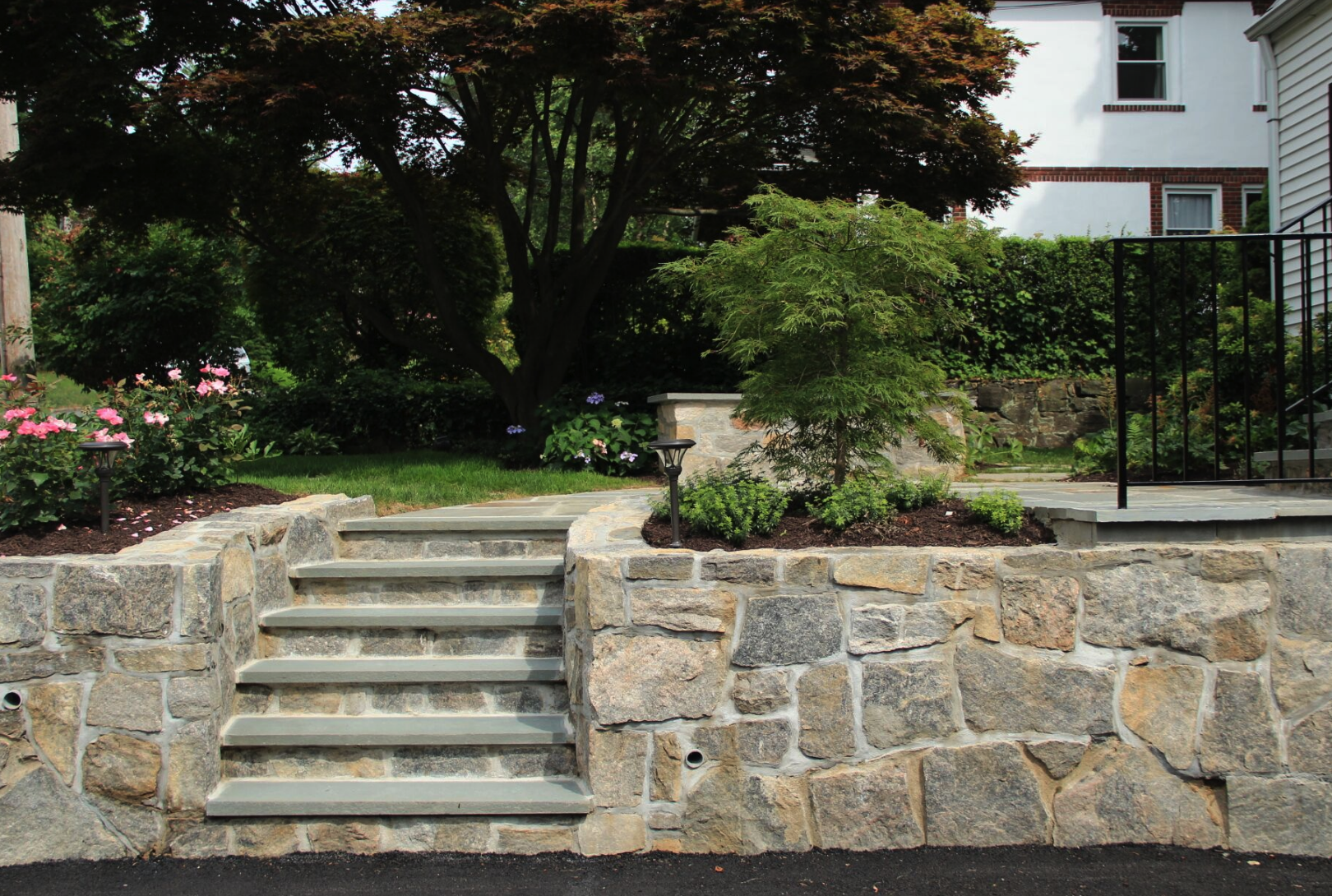 Westchester County, NY natural stone retaining wall and steps