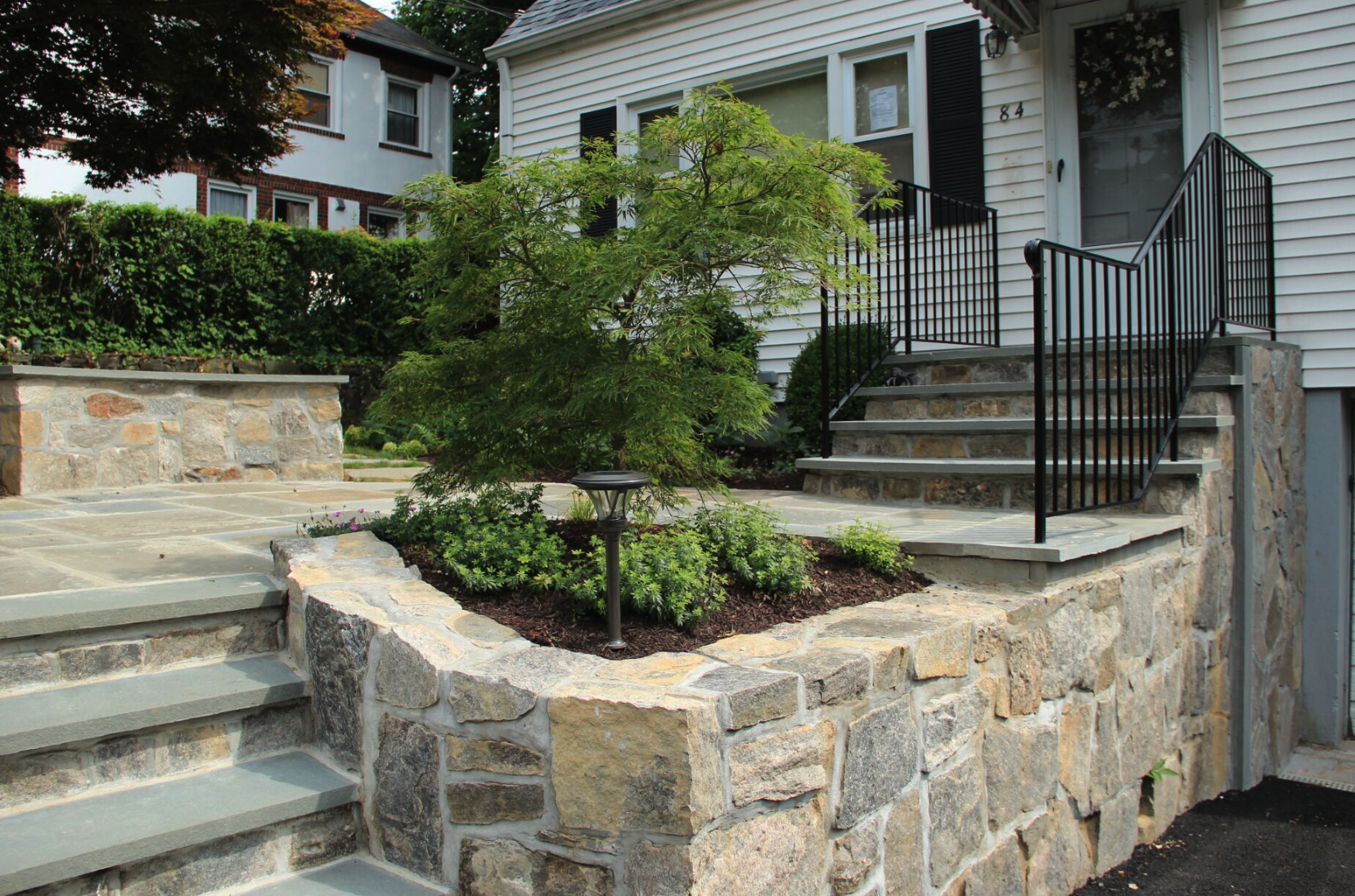 Westchester County, NY natural stone retaining wall and steps