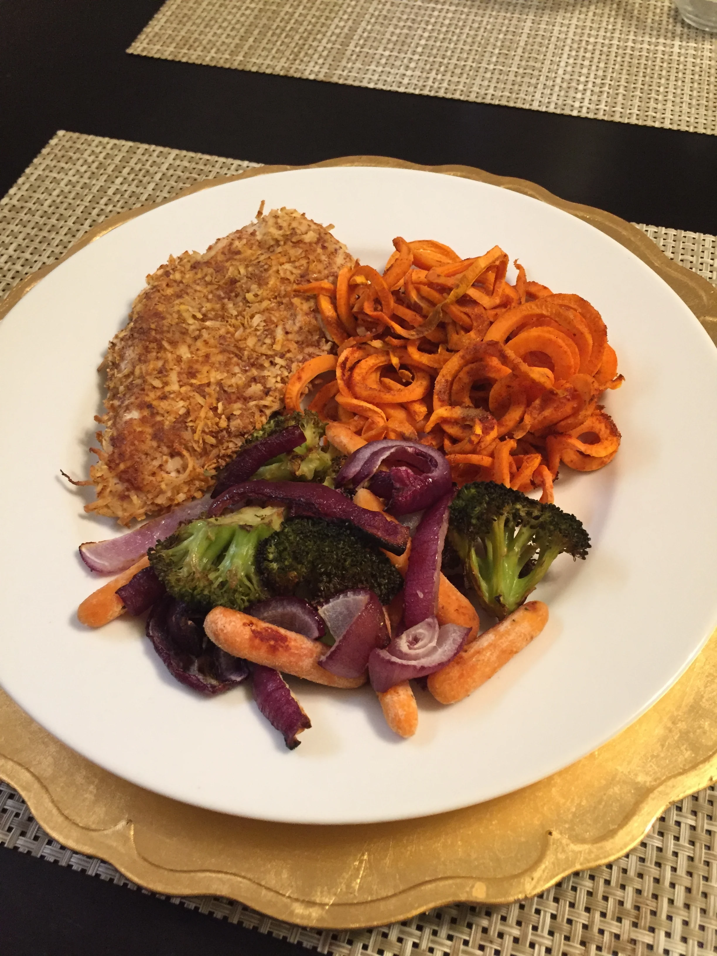 Coconut crusted chicken and spiralized sweet potato.jpg