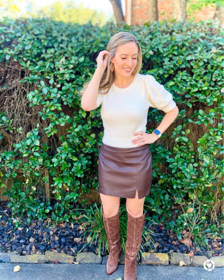 Abercrombie vegan leather skirt brown.JPG