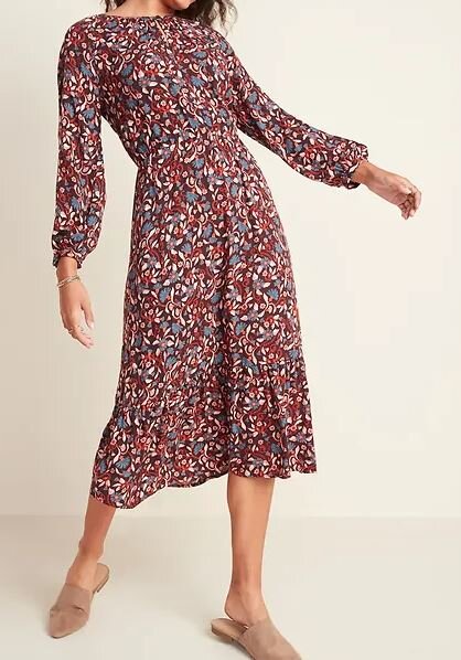 floral print waist defined midi dress.JPG