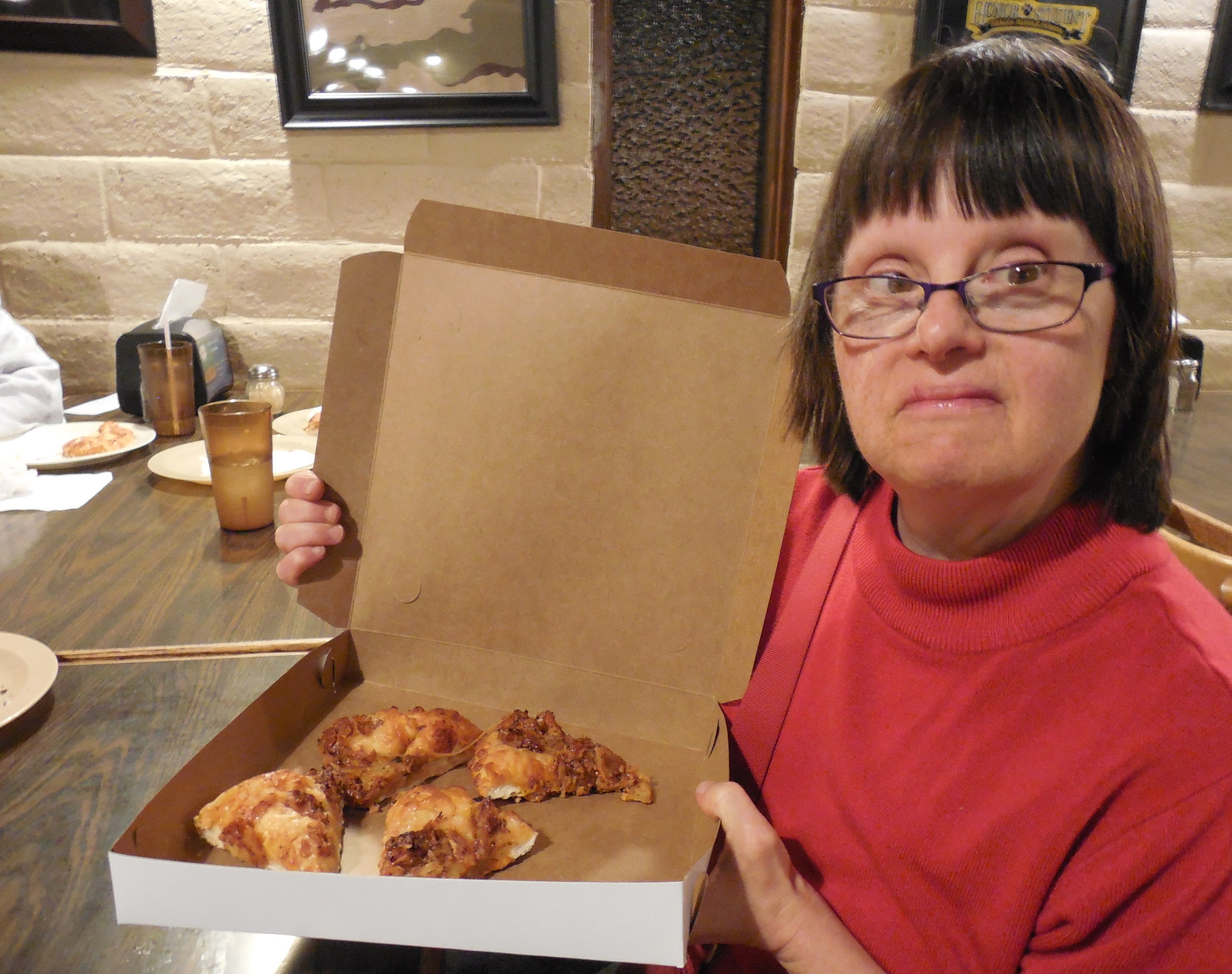 Diedre With Pizza on Game Night