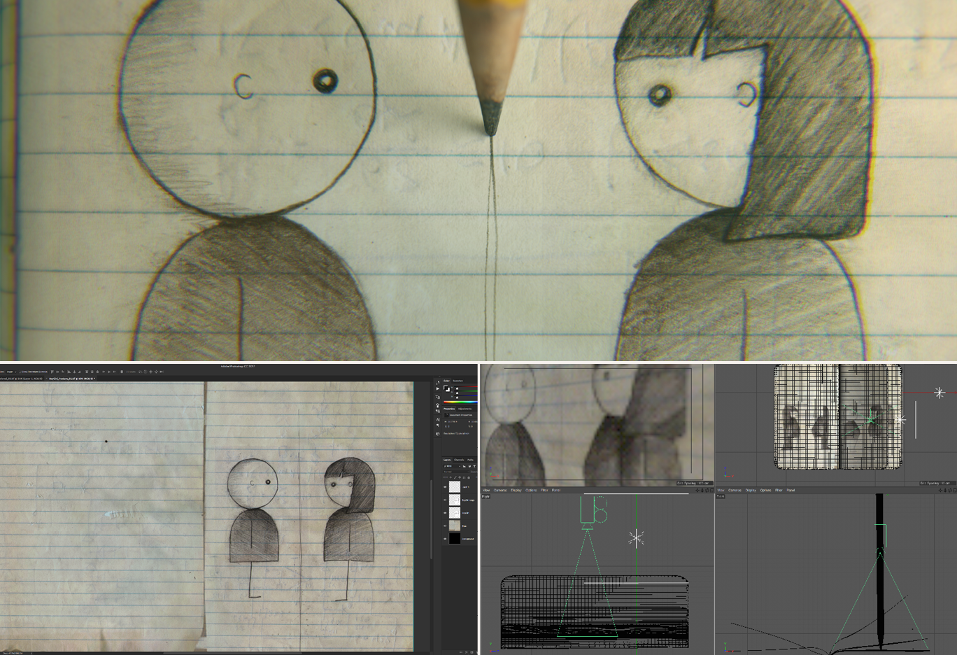 Final Render (top) and the page being animated in Cinema 4D (below)