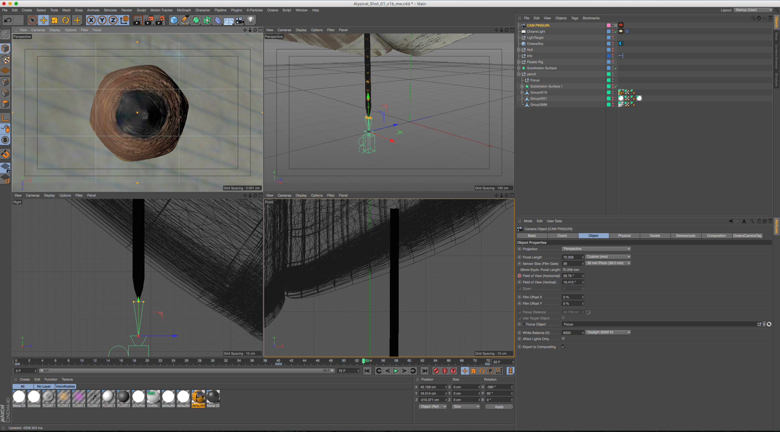 Pencil being animated in Cinema 4D.