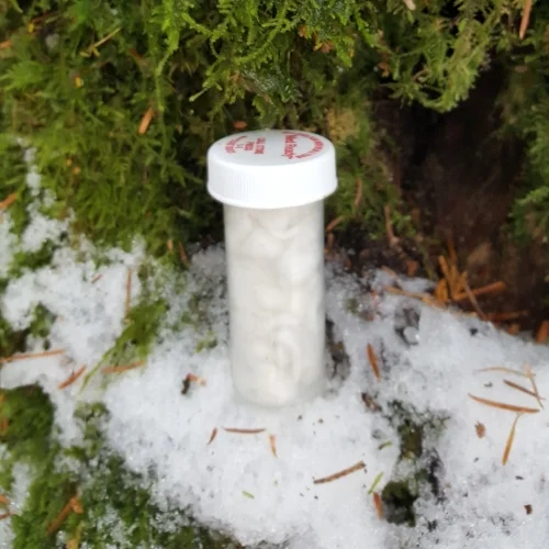 A small pill bottle holds several vaseline-impregnated cotton balls.