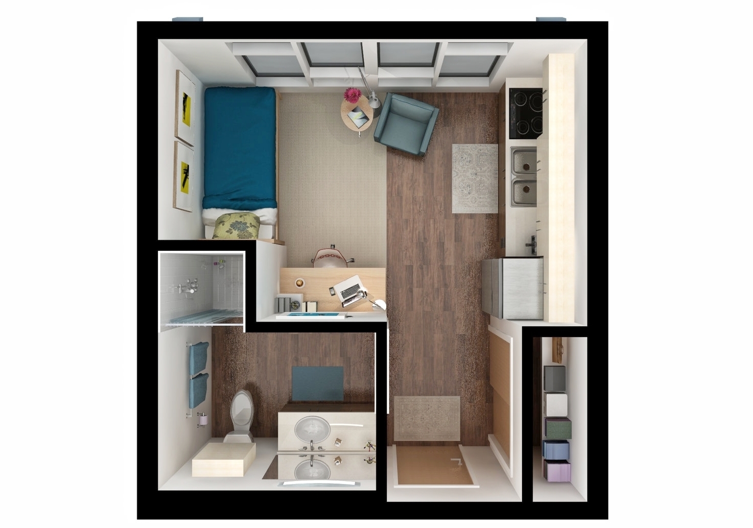 Studio bedroom rendering
