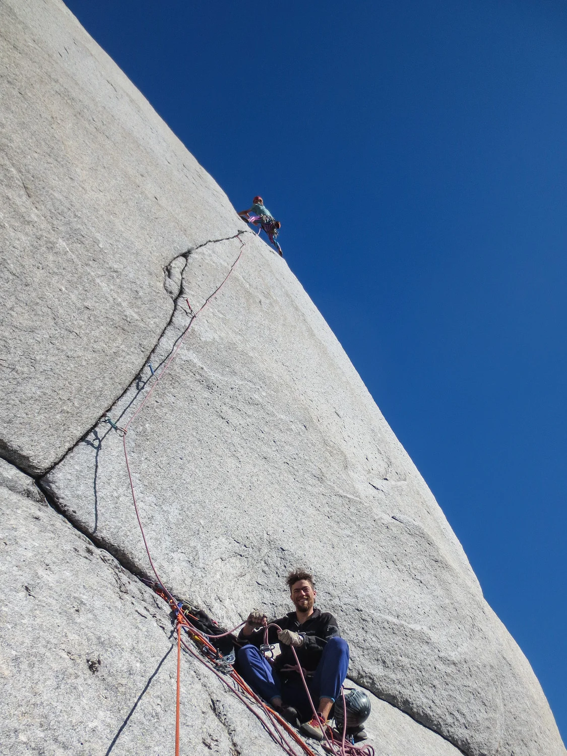 The Doppler Effect Cooper Varney styles the 5.12b crux, while Chris Moore can't stop smiling.