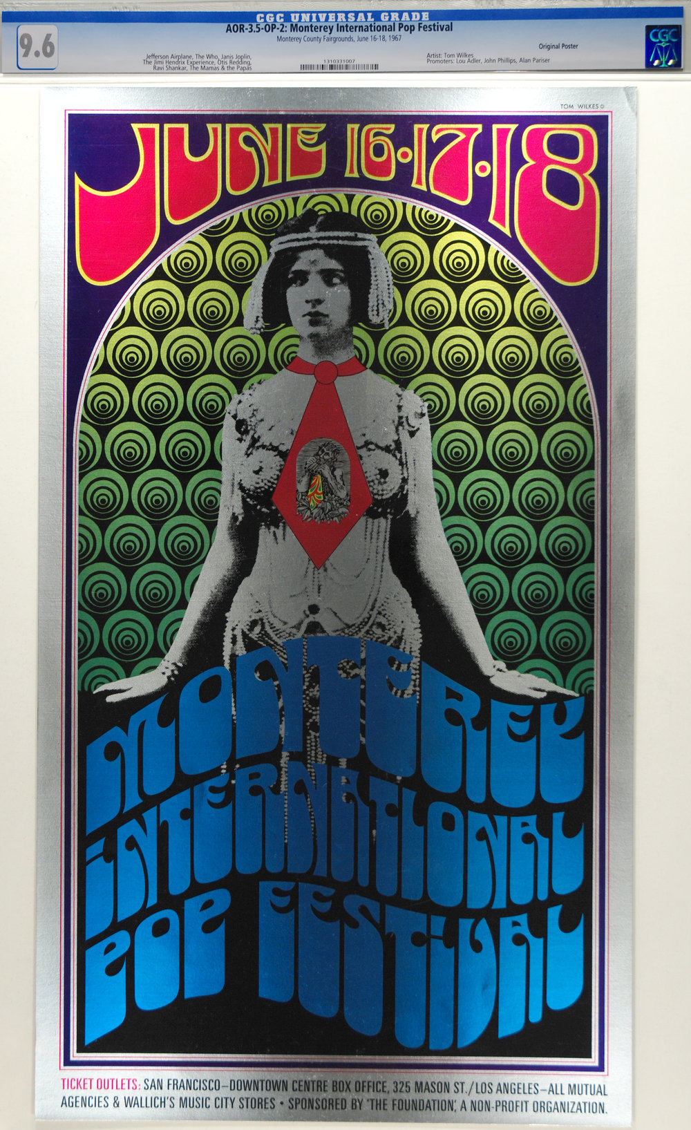 This beautiful Monterey International Pop Festival Concert poster CGC graded 9.6    sold for a record $4612 in our auction    2/17.