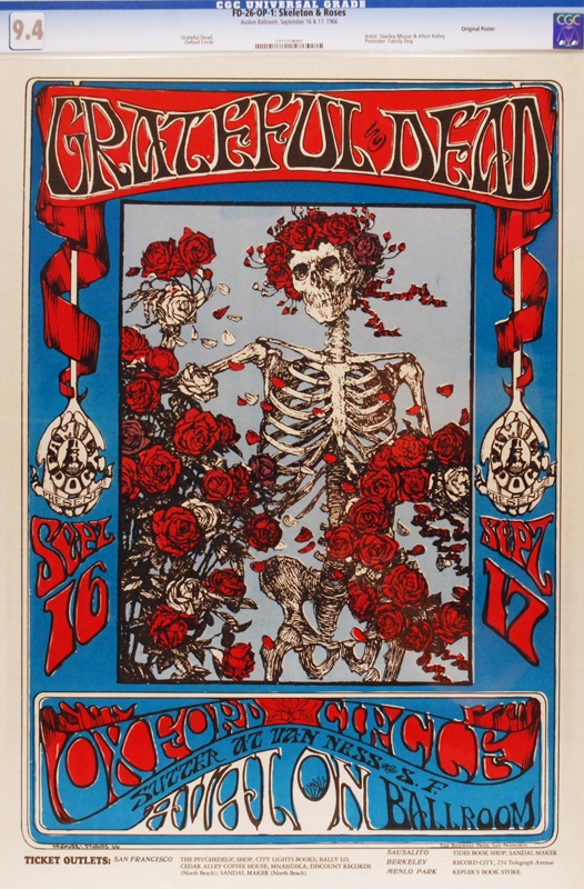 This Grateful Dead Skeleton and Roses FD-26 concert poster was auctioned for a world record price of $50,600