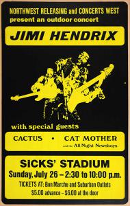 The first Jimi Hendrix Siskcs Stadium 7/26/70 concert poster to appear at public auction