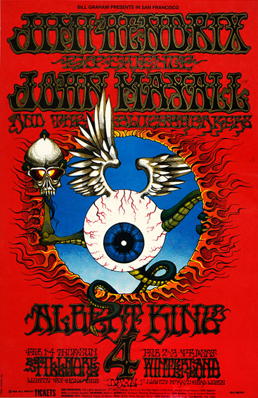 A $5,000 Reward is Offered For This Jimi Hendrix “Flying Eyeball” BG 105 Fillmore Auditorium 2/1/68 Concert Poster