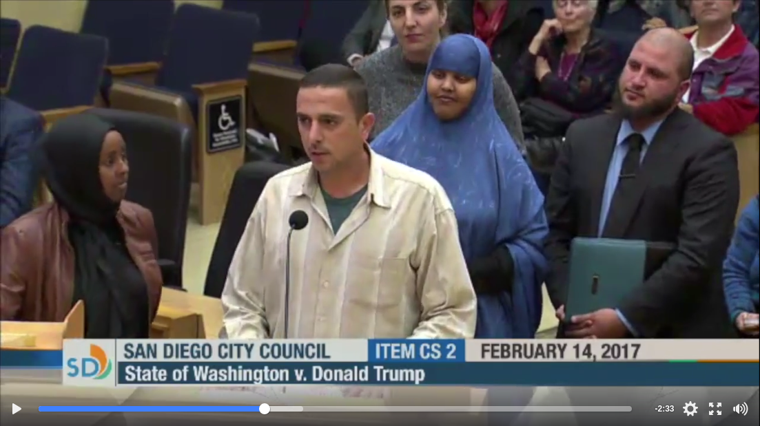 Mustafa Dib, community organizer, addresses San Diego City Council