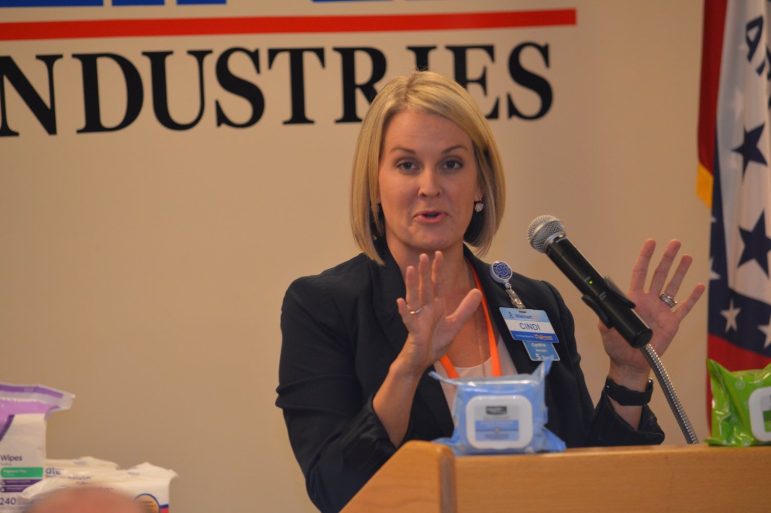 Cindi Marsiglio, vice president of U.S. manufacturing for Walmart, talked at today's ceremony about the importance of Rockline Industries and its decision to bring additional production back to the U.S.