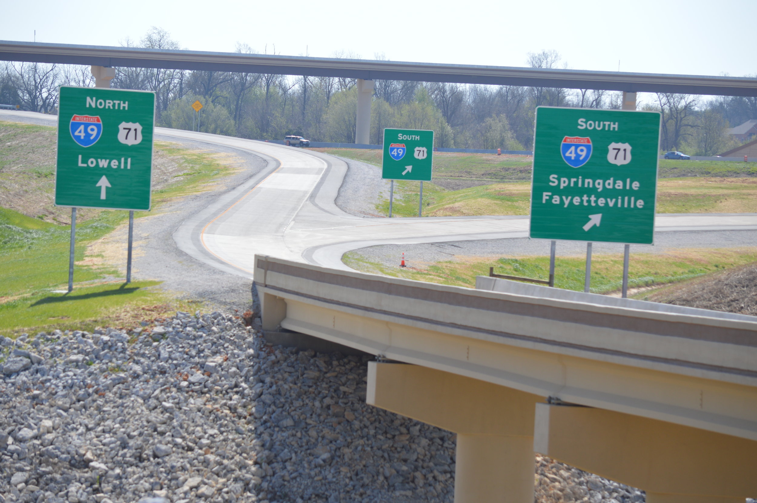 Those headed east on the new Arkansas Highway 612 will use a series of bridges and ramps before heading north or south on Interstate 49. The new highway should be open to traffic later this month.