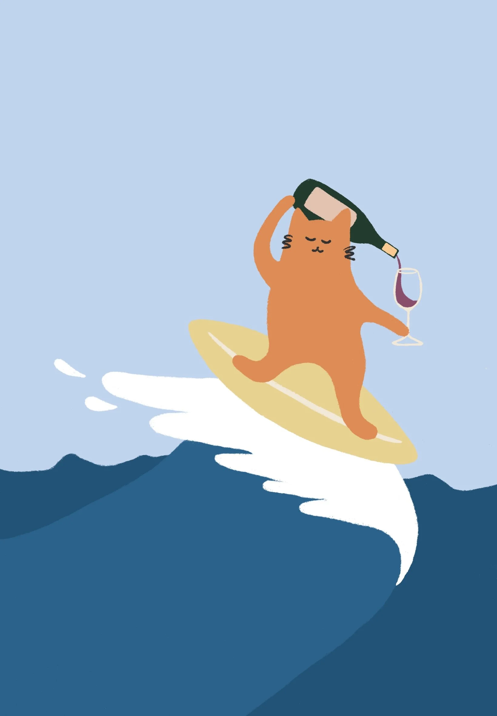 Drinking and Surfing Cat