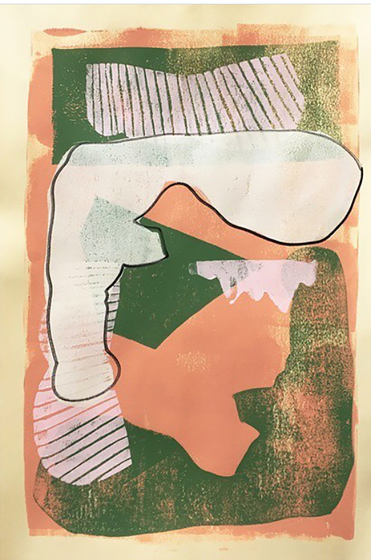 Right Now We're Just Two People on a Bench. linoleum block print 13" x 19" 2017