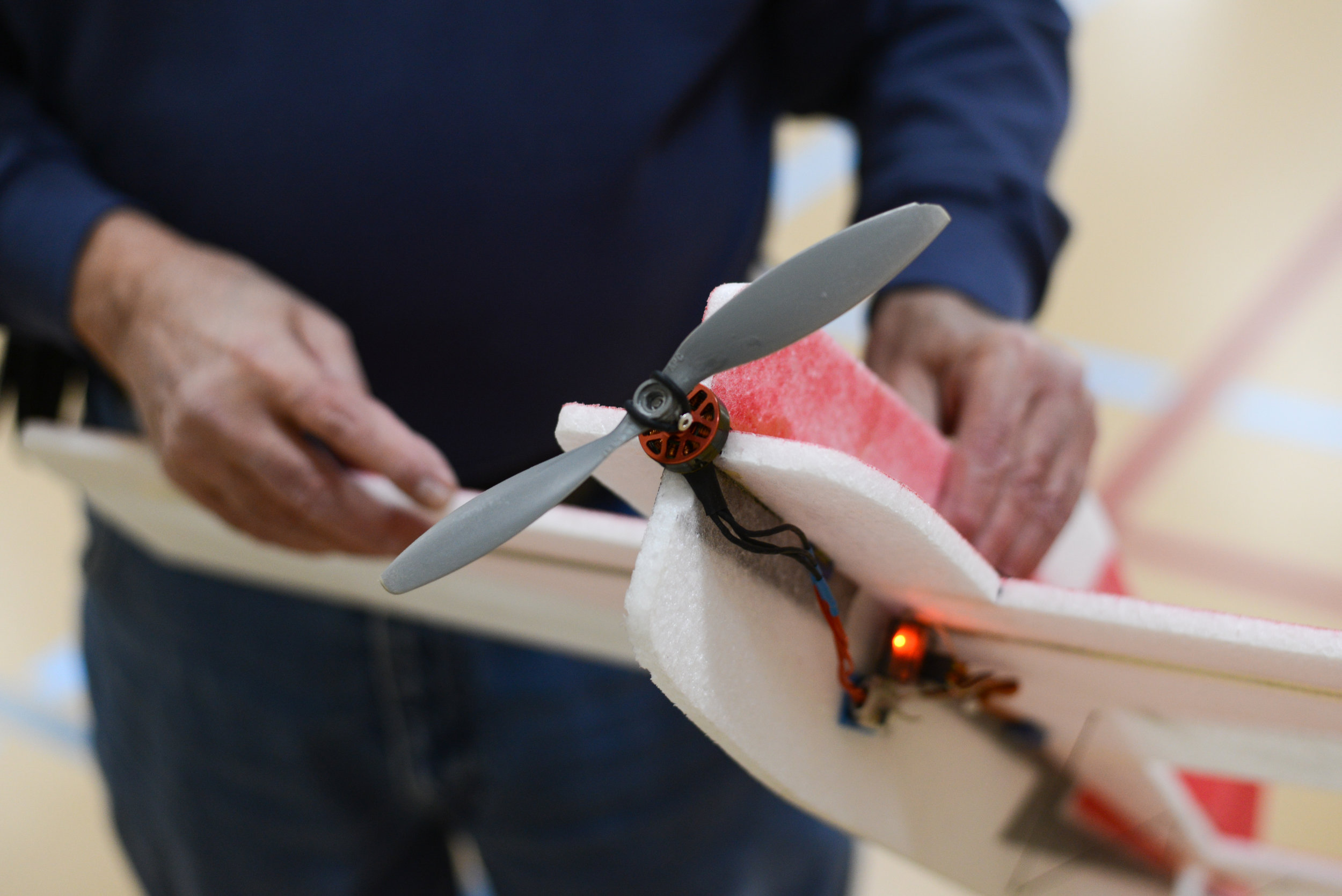  Glen Nyhus shows off his ultra-light RC plane on Saturday, Feb. 10. Nyhus has been flying since he was 12-years-old and owns over 40 RC planes. 