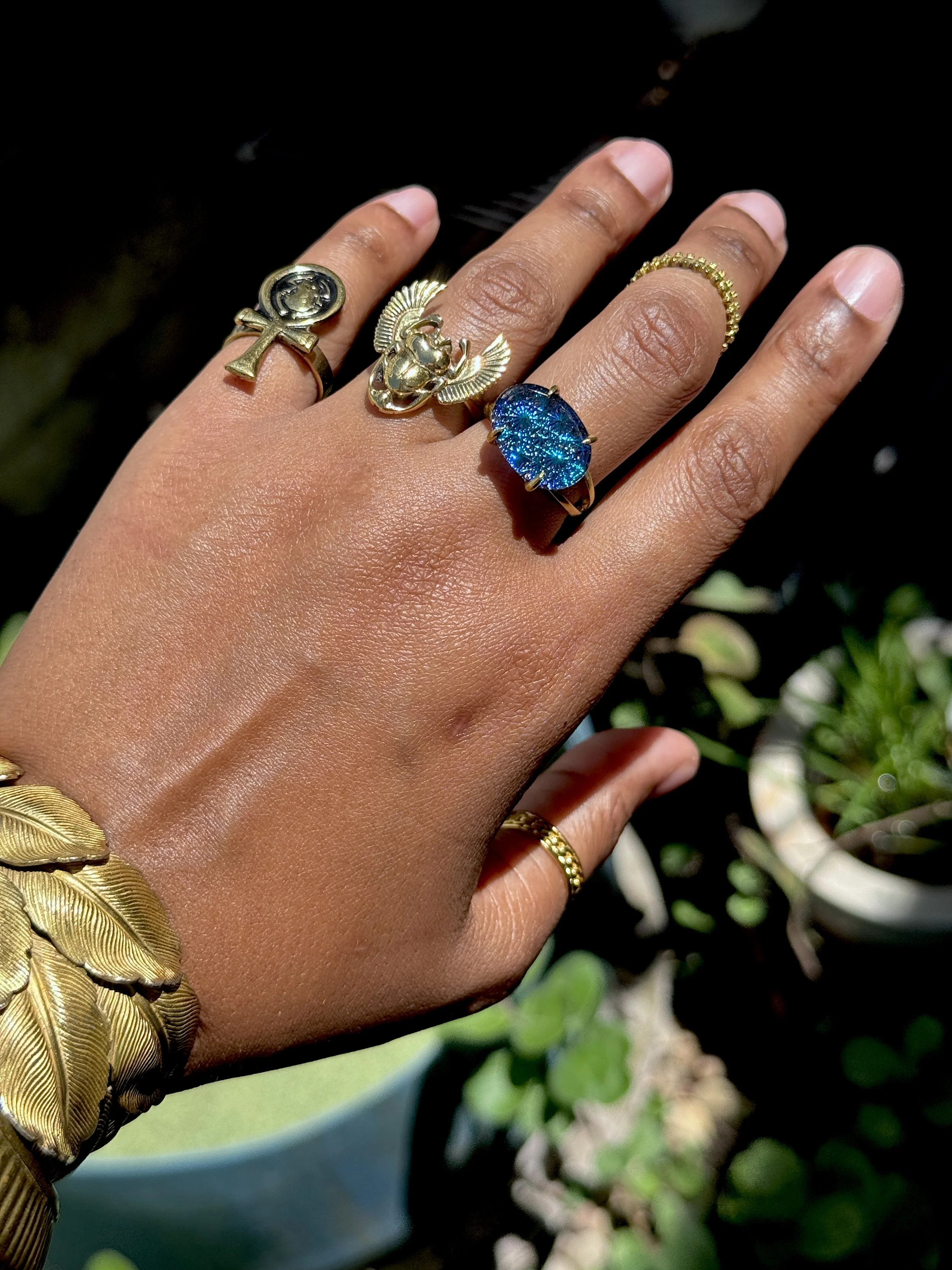Scarab ring stack - ta meu bem scarab brass rings.JPG