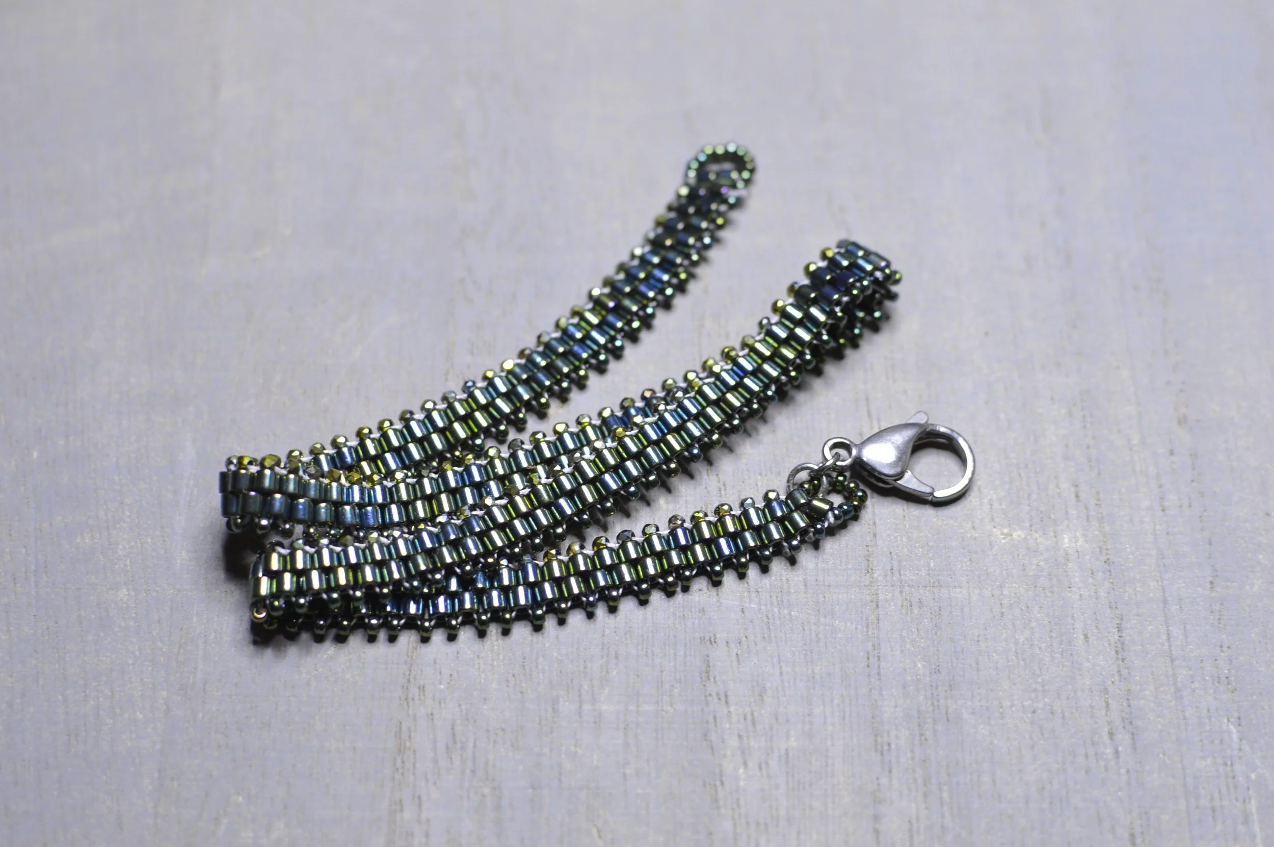 Emerald Isle - Dark Green Cubic Zirconia and Glass Seed Bead Choker