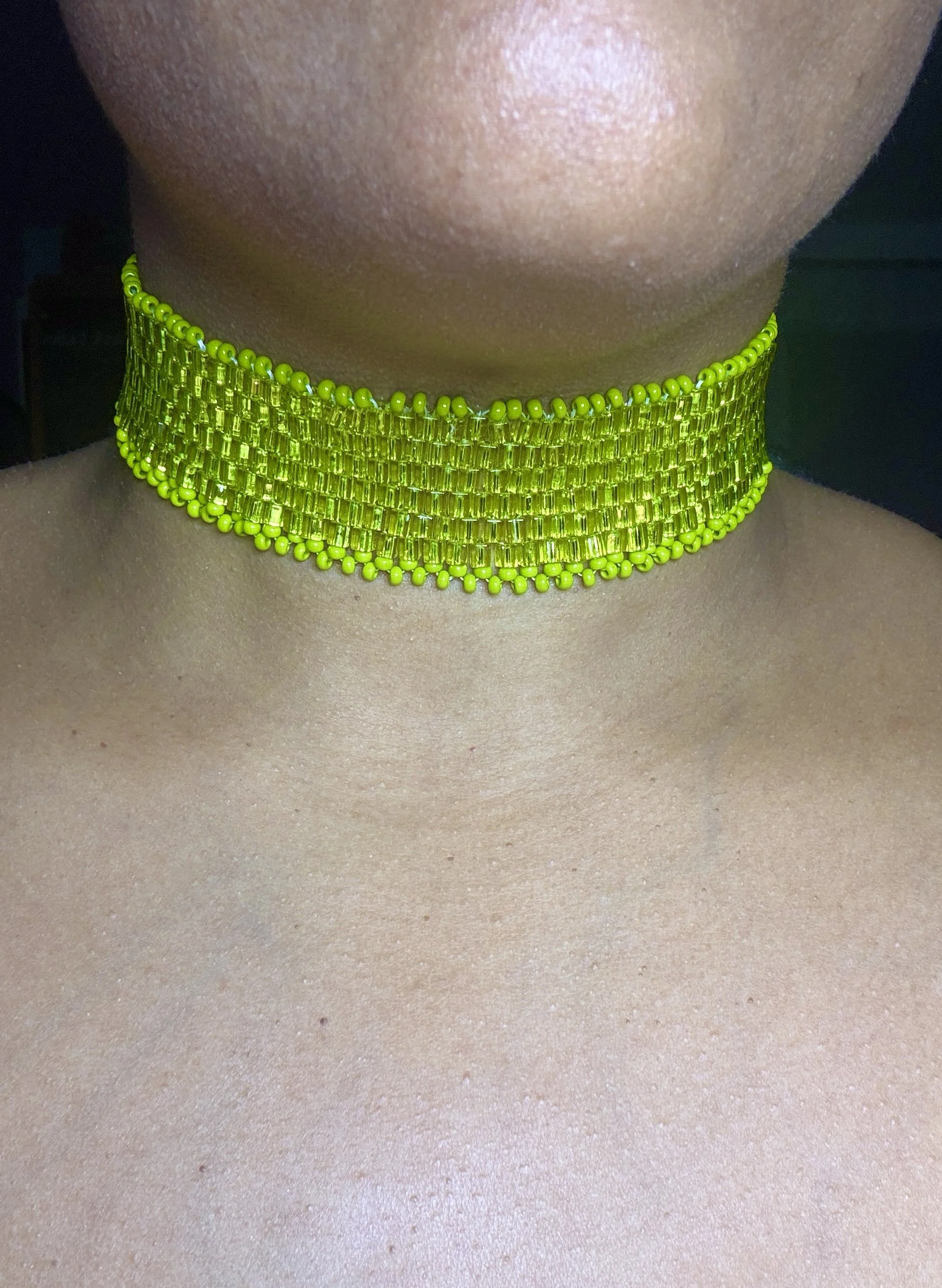 Chartreuse Beaded Choker Ta Meu Bem Beadwork.jpg
