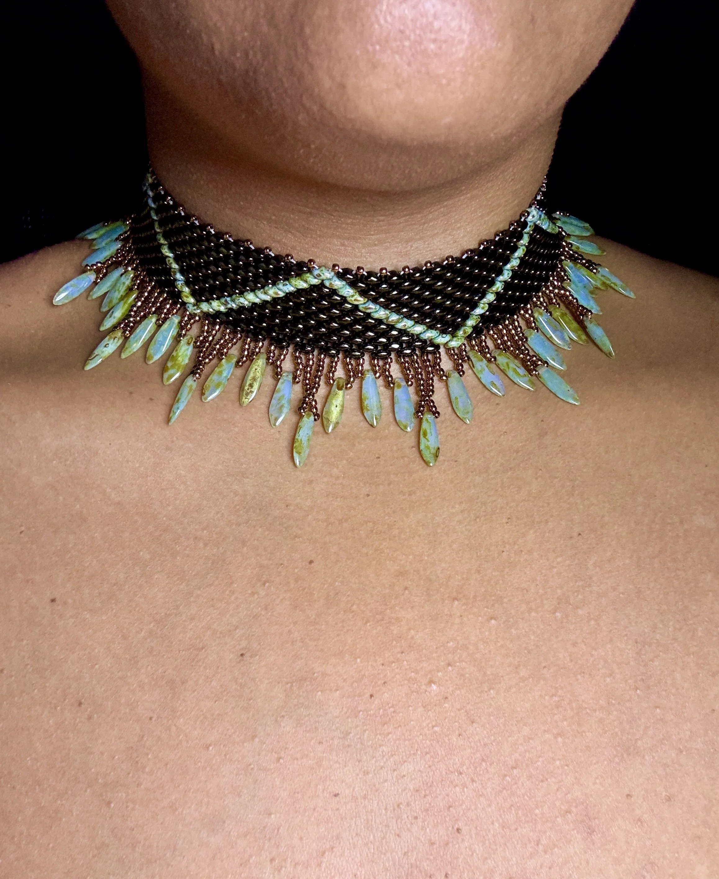 Tri - Handwoven Glass Beaded Choker