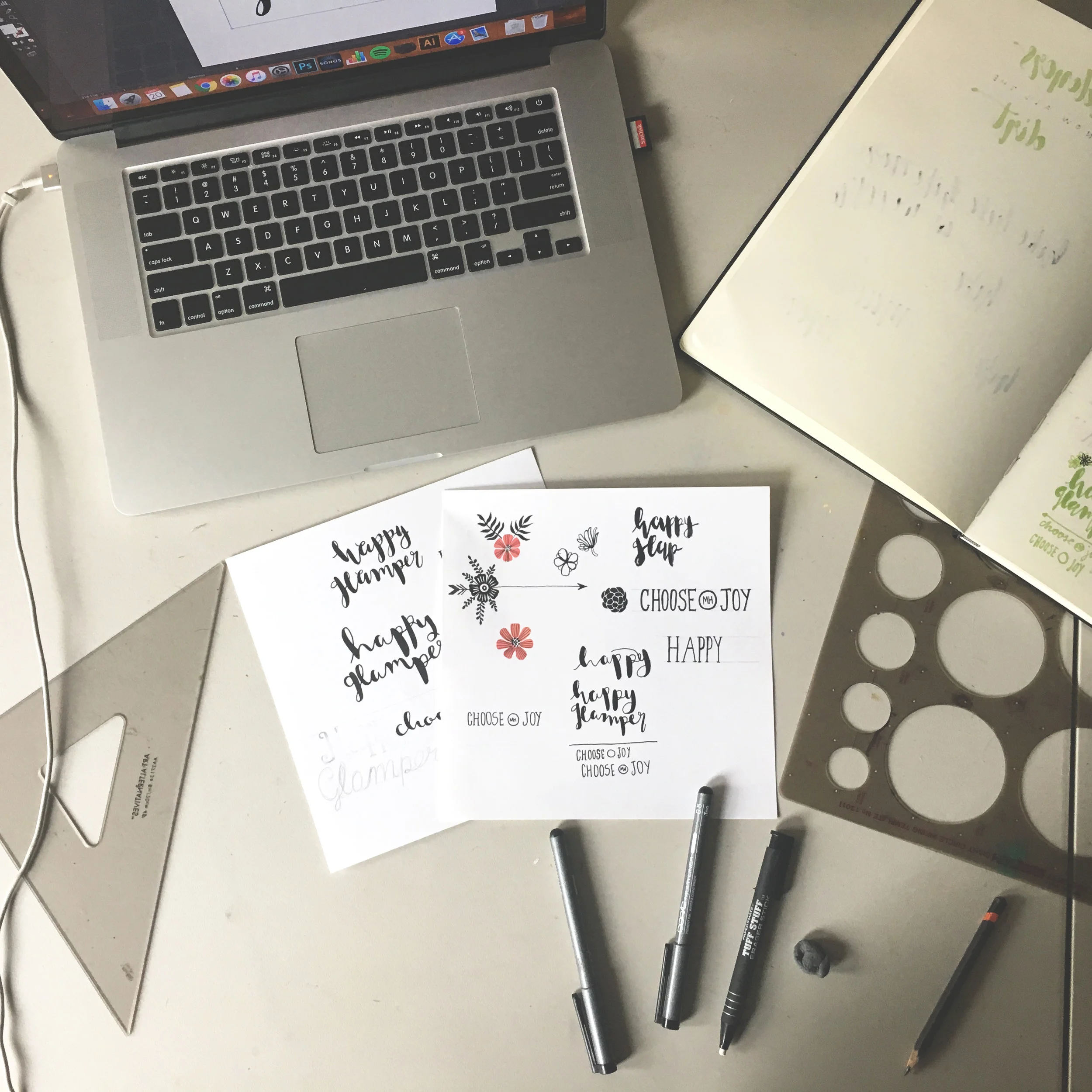 a peek into my work space and some process work for a custom t-shirt design.