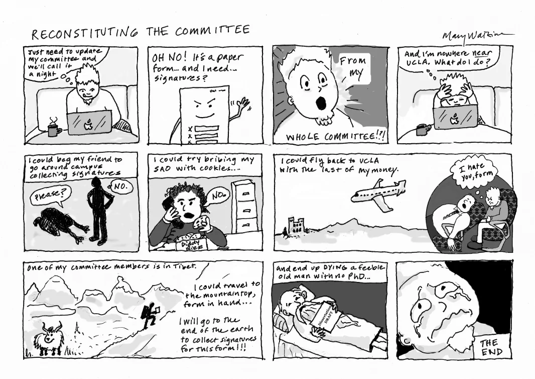 Comic describing reconstituting a graduate committee