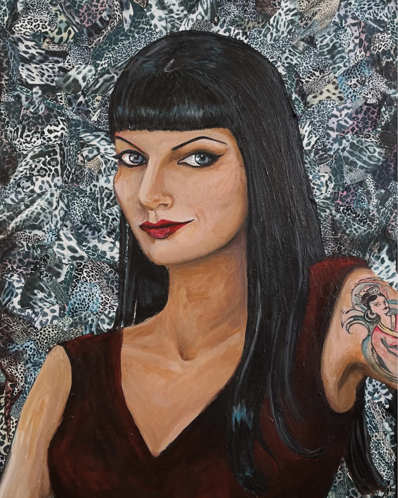 Kitty Cadillac. Acrylic and collage