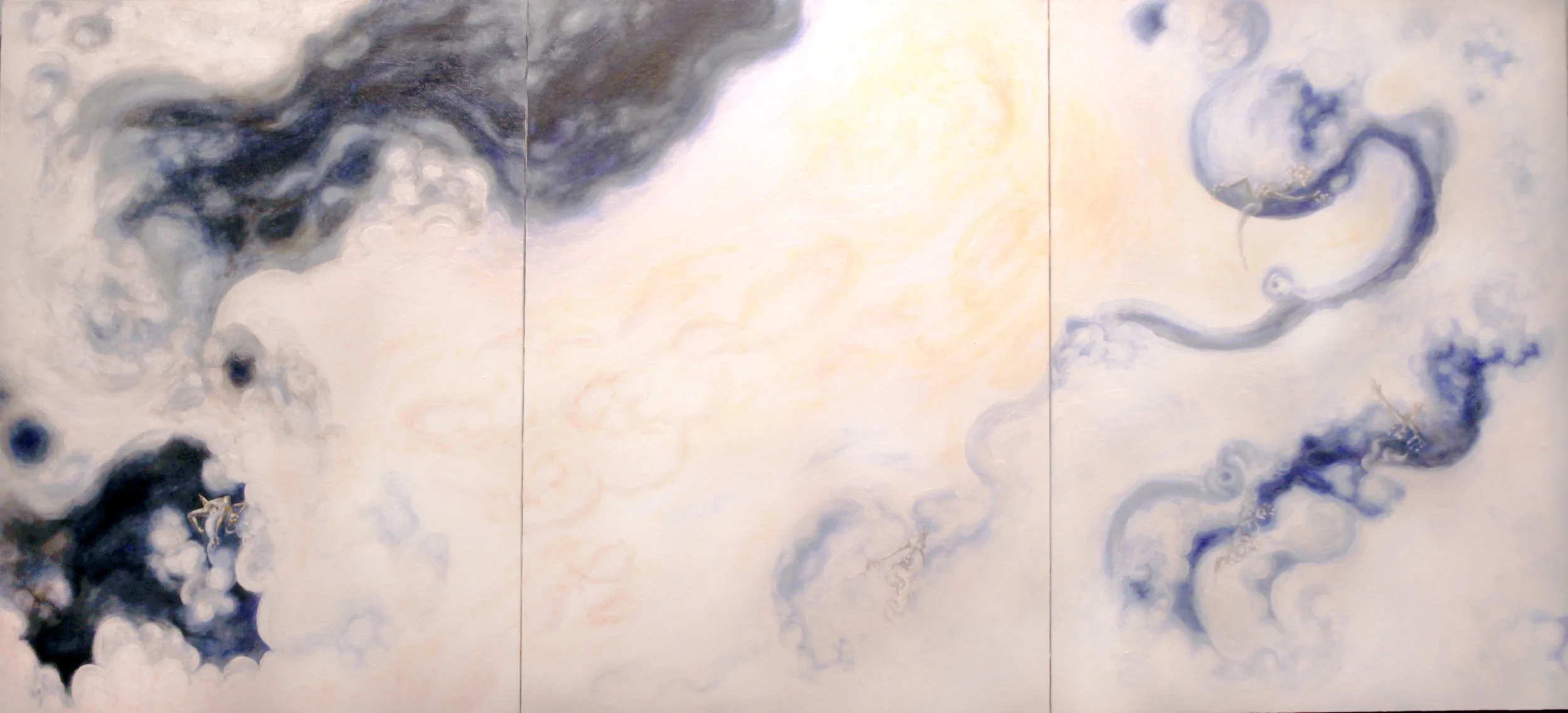 "Three" , 2018 Oil on linen, 38”x84” total (each of triptych is 38”x28”) Courtesy Carrie Able Gallery