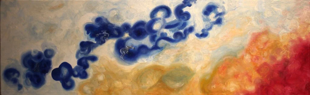 "Four" , 2017 Oil on linen, 18"x60" Courtesy Carrie Able Gallery