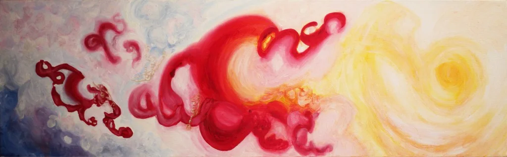 "Five" , 2017 Oil on linen, 18"x60" Courtesy Carrie Able Gallery