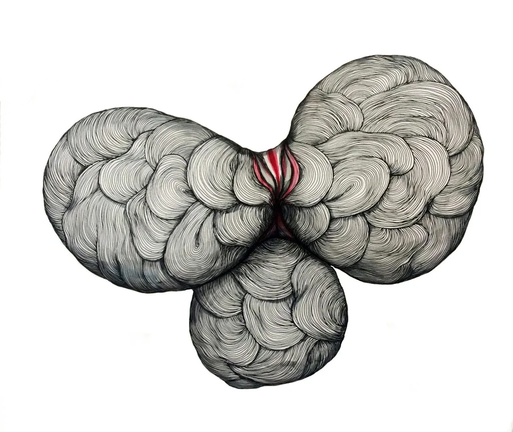 "Untitled" , 2016 Pen and Ink on Paper, 14"x12" Courtesy Sky Kim & Carrie Able Gallery