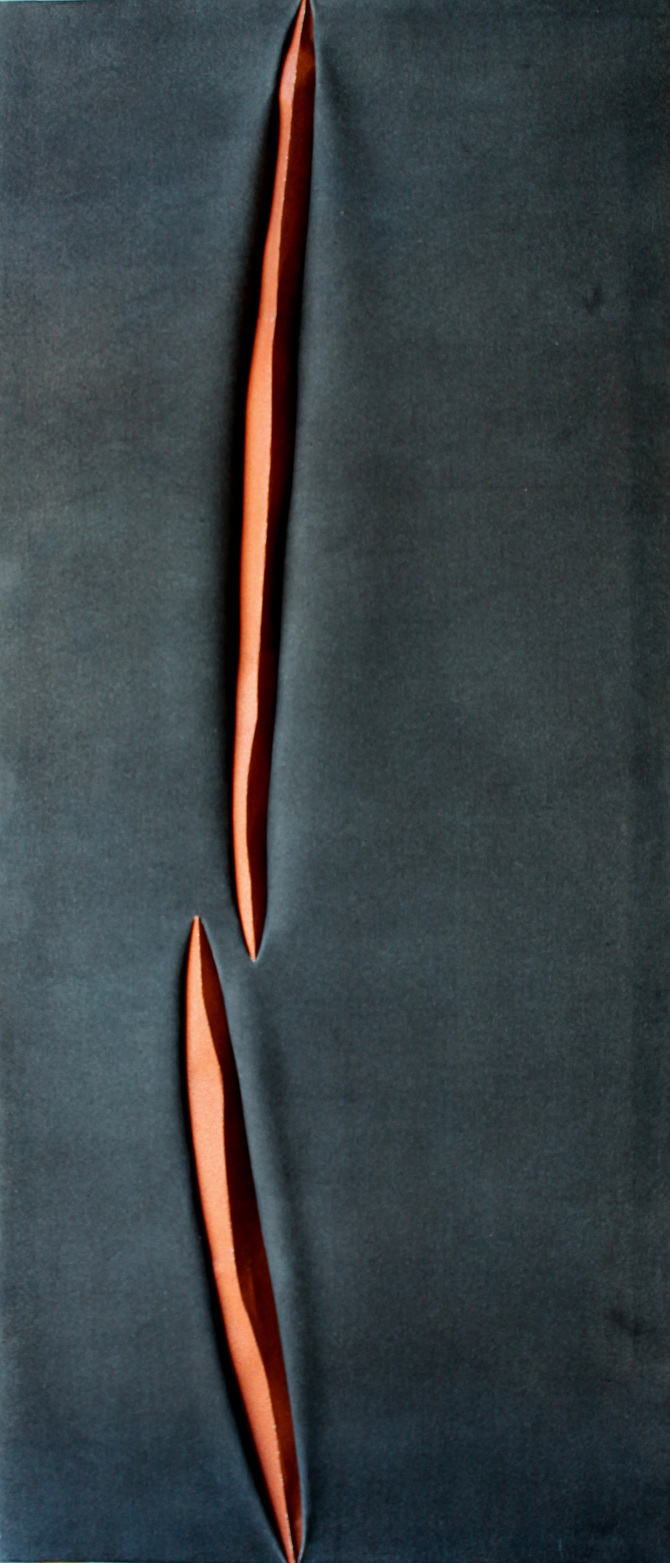 "Level" , 2016 Sandpaper, dry pigment and acrylic on canvas 48" x 22" x 3" Courtesy Sarah E.Brook and Carrie Able Gallery